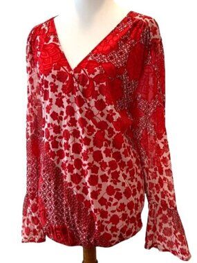 I.N.C Plus Size Top 3X Fall Blouse Long Sleeve Boho Shirt Bohemian Mosaic Mesh